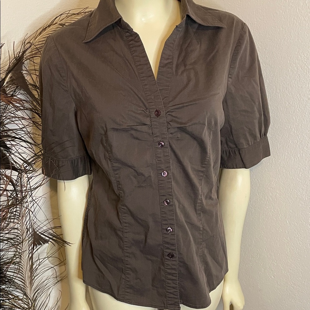 New York & Company Dark Brown Button-Down Shirt